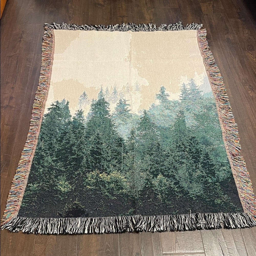 100% Woven Cotton Forest Scenery Tapestry Blanket